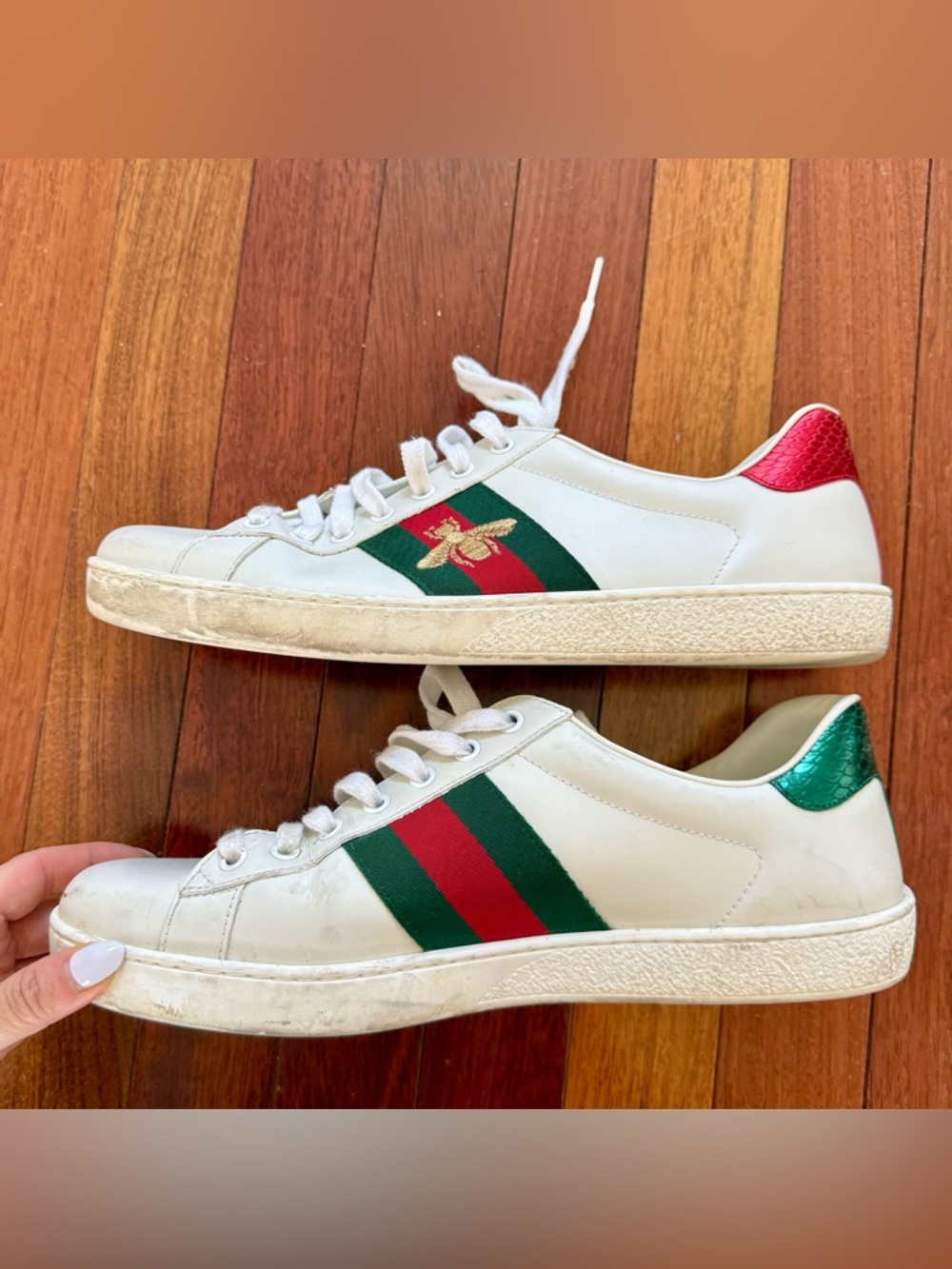 Men Gucci White Leather Ace Bee Sneaker size 9 - Picture 4 of 7